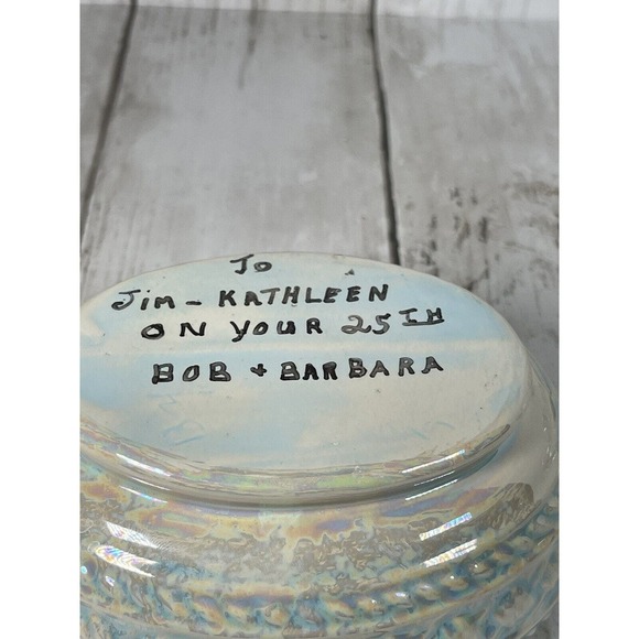 Vintage Love Birds Ceramic trinket dish with lid Handmade Blue - Picture 7 of 7